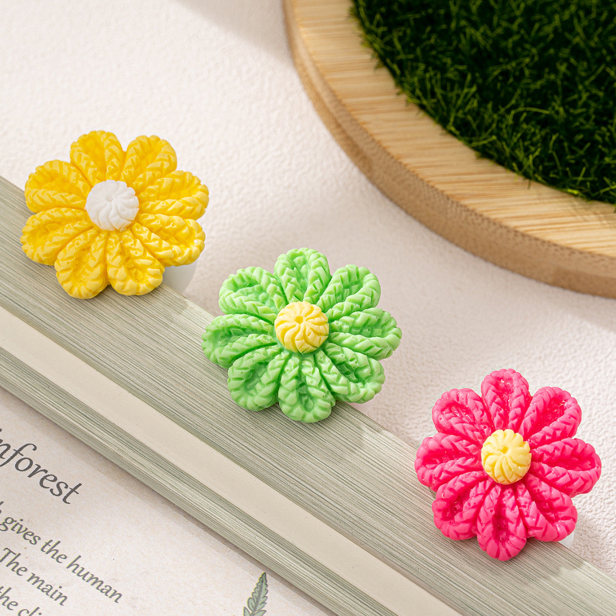 Personalized Color Resin Flower Ring Set for Women by Planderful