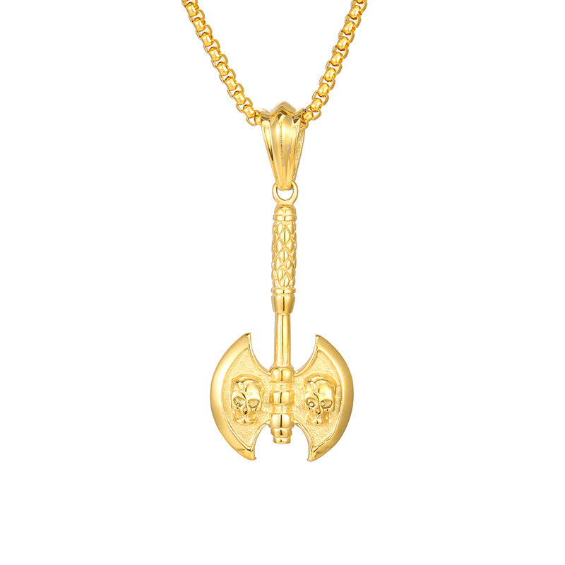 Punk Style Skull Pendant with Axe - Retro Titanium Steel Pendant for Men