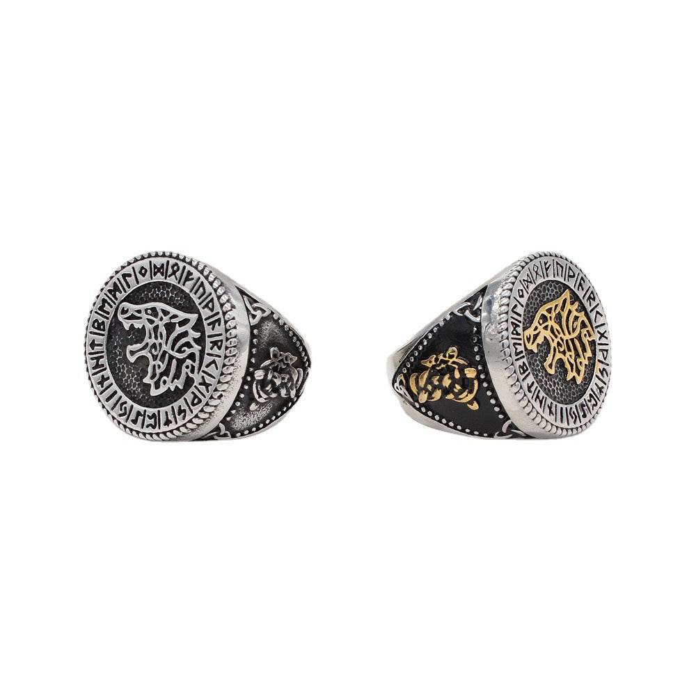 Retro European and American Icewolf Men's Titanium Steel Ring