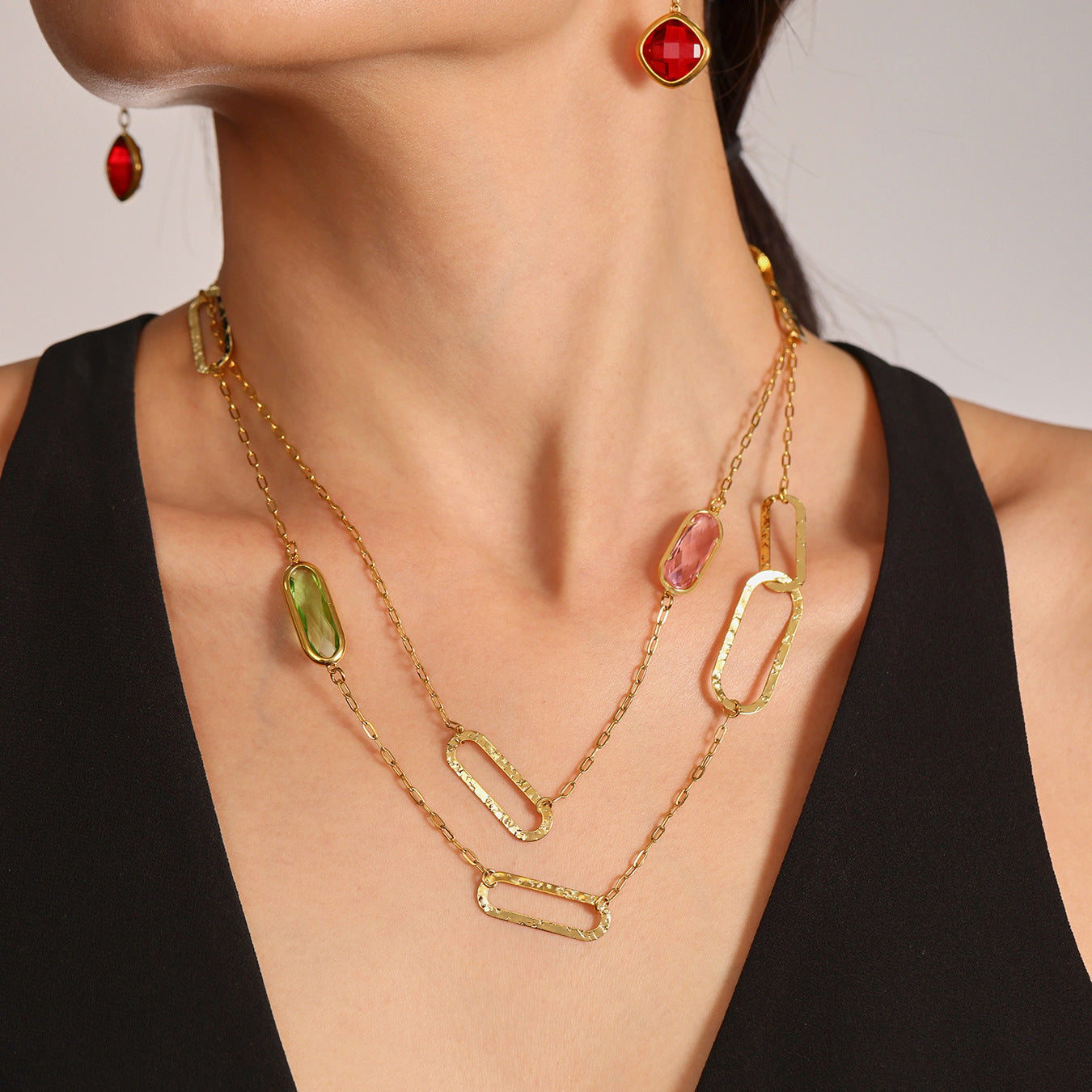 Planderful Transparent Glass Clavicle Necklace Double Layer