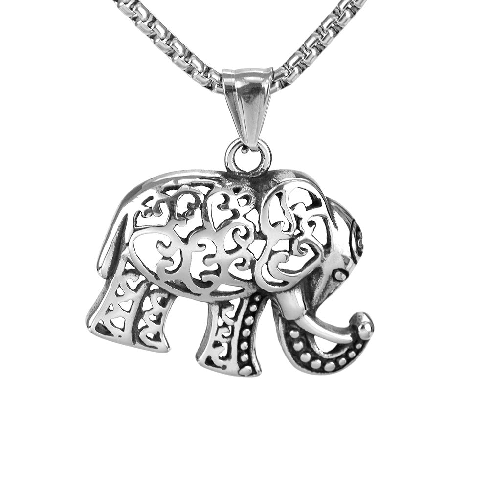 Retro Stainless Steel Men's Pendant Personalized Elephant Necklace