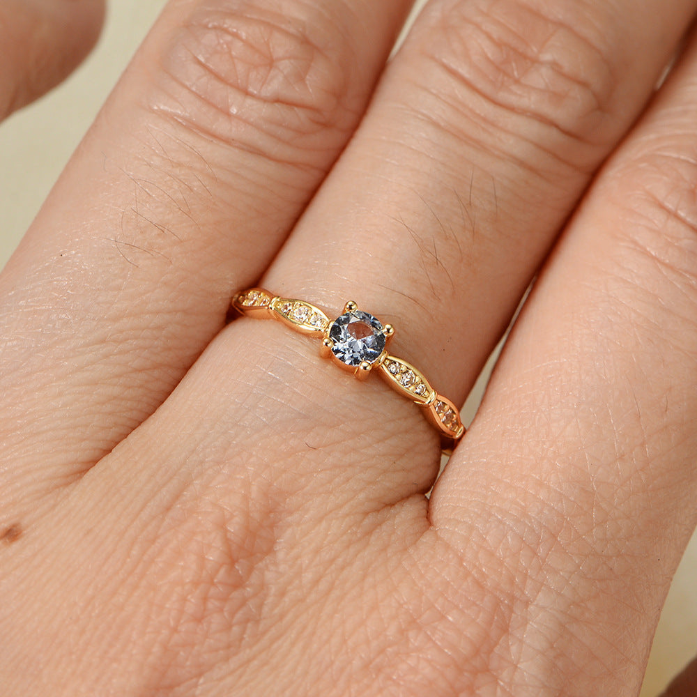 925 Sterling Silver Japanese Aquamarine Zircon Ring Wind Ring