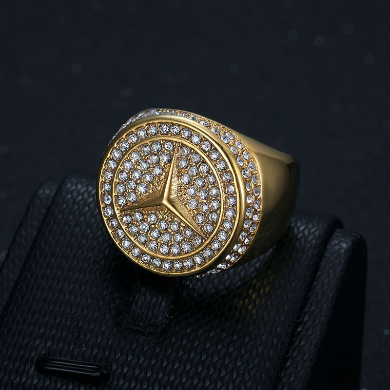 Planderful Everyday Genie Hip Hop Ring For Men Titanium Steel Gold Plated Rhinestone Luxury