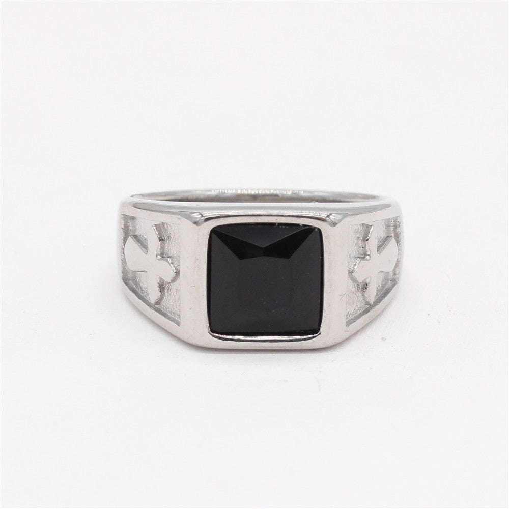 Planderful Unisex Cross Zircon Stainless Steel Ring Minimalist Bold Design Durable Everyday Gift