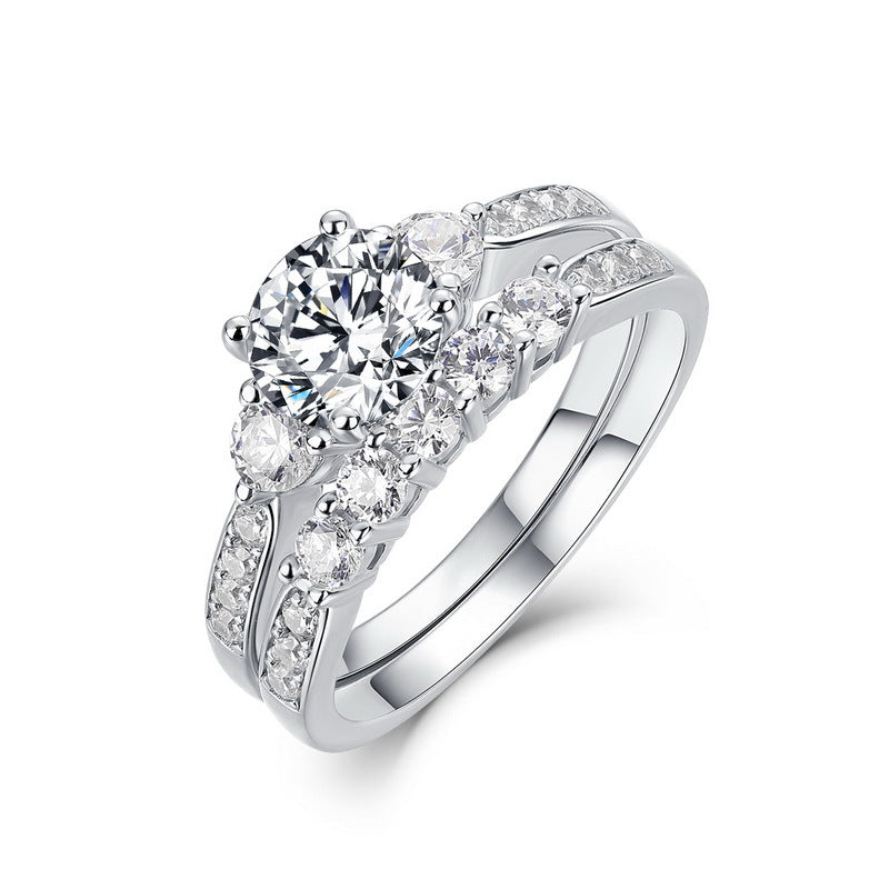 Planderful Moissanite Wedding Ring – Luxury Silver Gold-Plated Pair