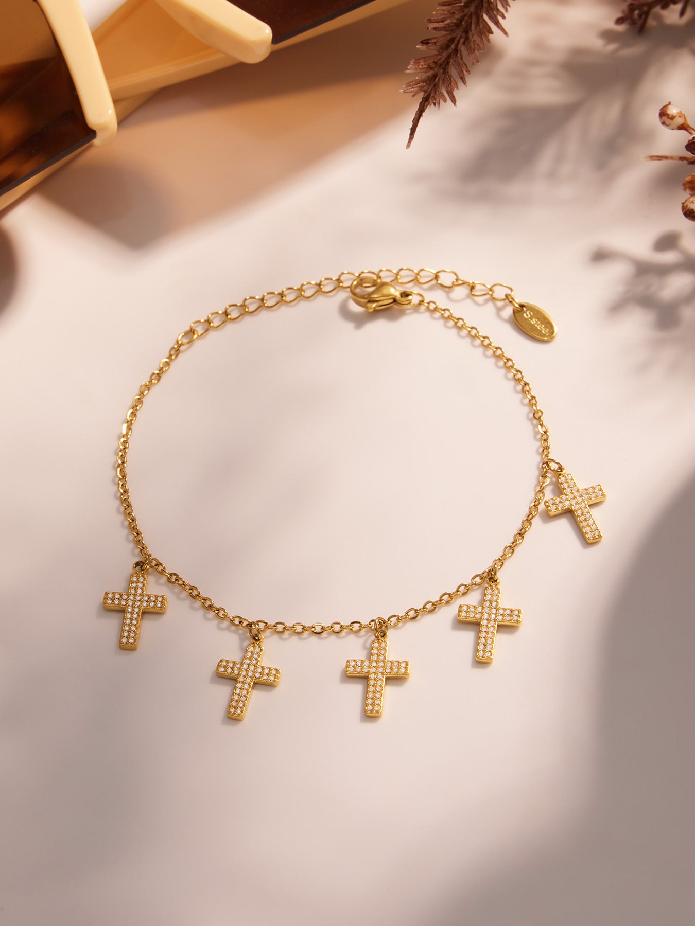 Planderful Zircon Stainless Steel Cross Bracelet For Women