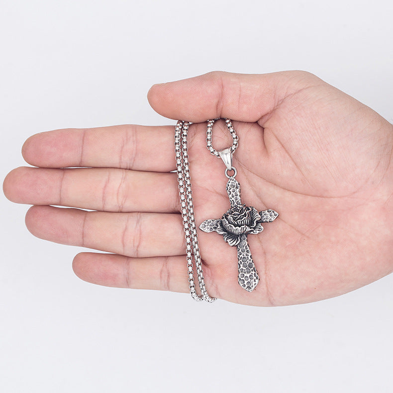 Steel Necklace - Vintage For Men And Women Thorn Rose Cross Pendant Hip Hop Style