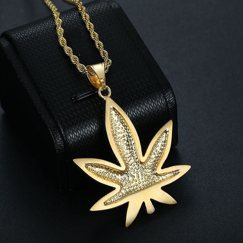 Hip Hop Jewelry Titanium Gold Plated Zircon Maple Leaf Pendant Necklace By Planderful For Urban Fashion Fans