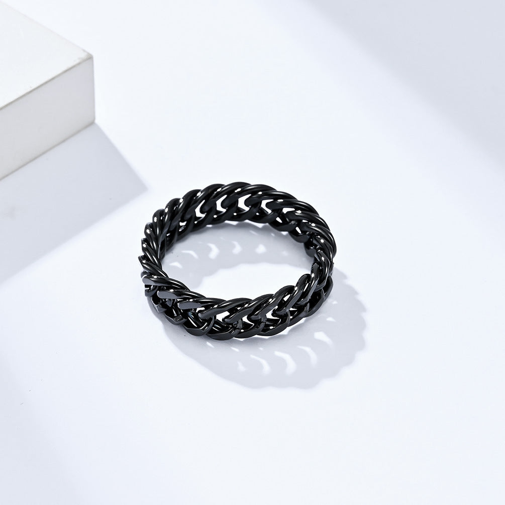 INS Cold Neutral Wind Titanium Steel Mirror Polished Cuban Chain Ring for Men