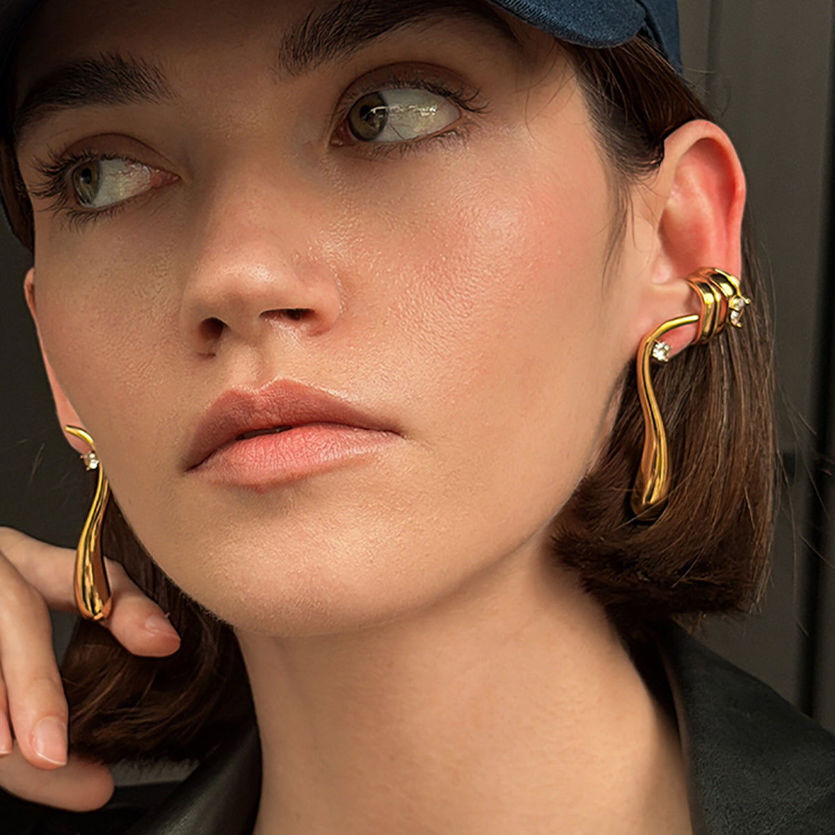 Planderful Vienna Verve Stainless Steel Water Drop Ear Clips Zircon C Shape Non Piercing For Women