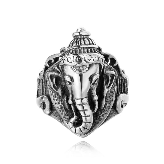 Thai Auspicious Buddha Elephant Titanium Steel Ring for Men
