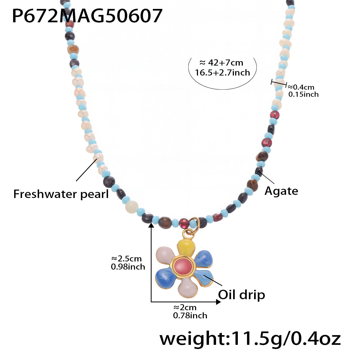 Planderful Flower Agate Necklace Beaded Collarbone Women