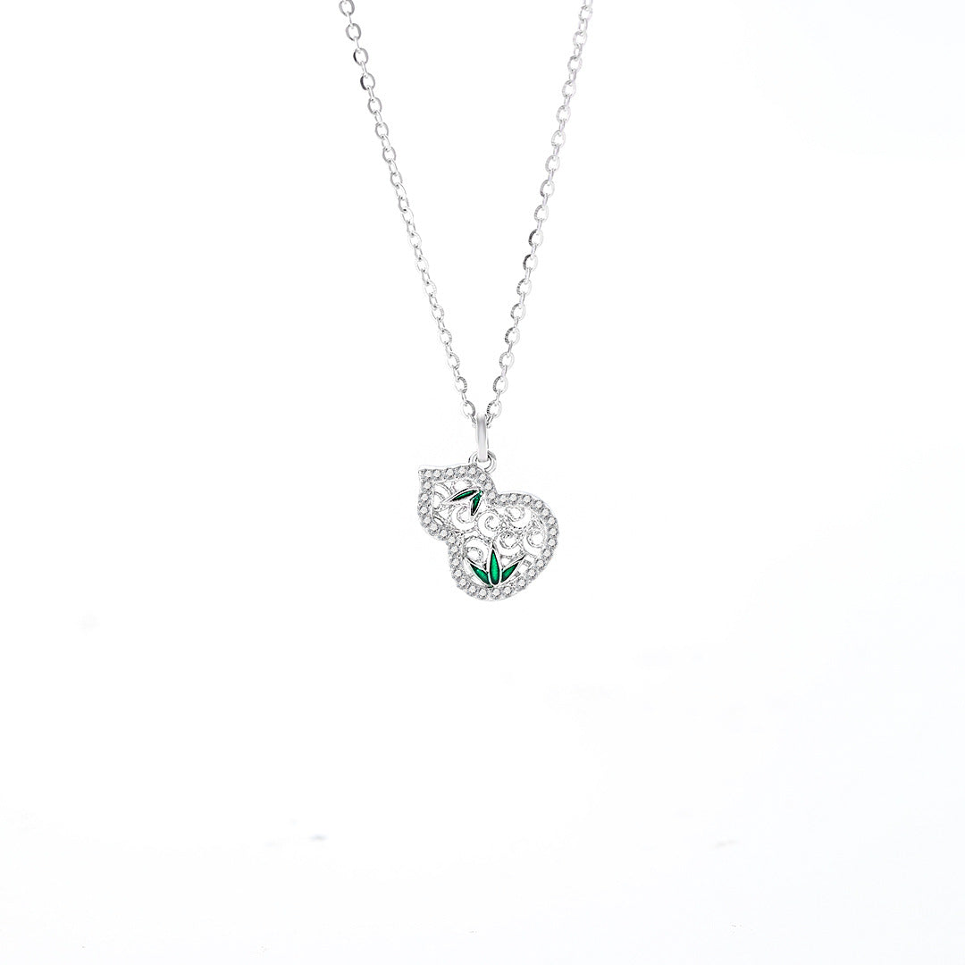 Planderful Zircon Hollow Gourd Necklace Sterling Silver For Women Gift For Girlfriend