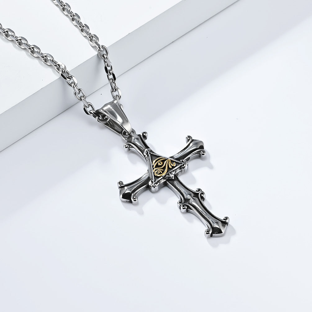 Planderful Eye Of Horus Cross Pendant Necklace Titanium Steel For Retro Vintage Style Jewelry