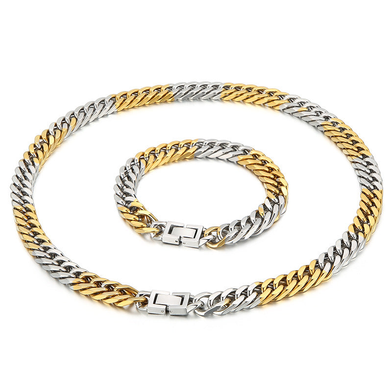 Stylish Encrypted Four-sided Grinding Chain Bracelet and Necklace in Steel Gold Titanium for Men – European and American Hip-hop Trend
