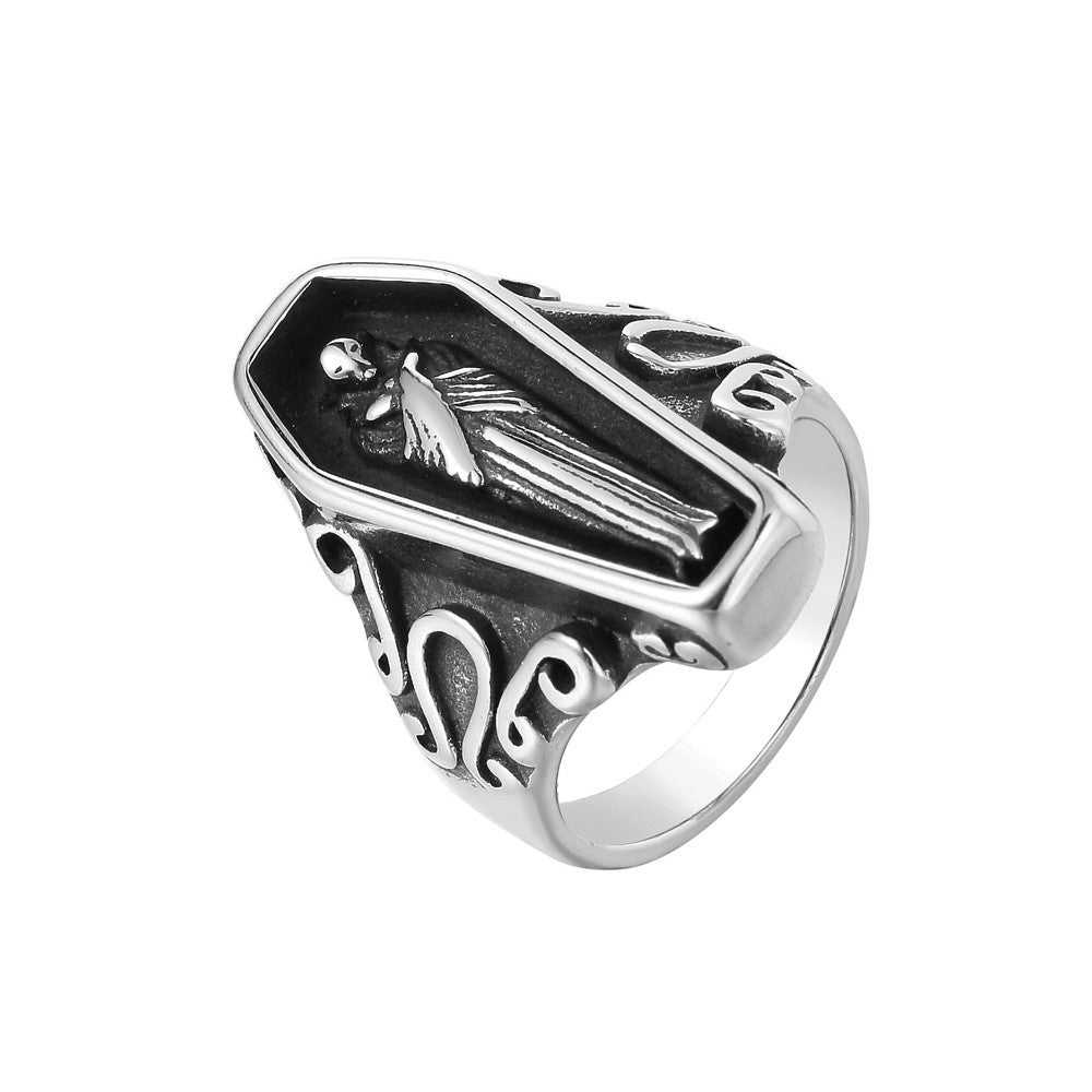 Titanium Steel Skull Coffin Ring