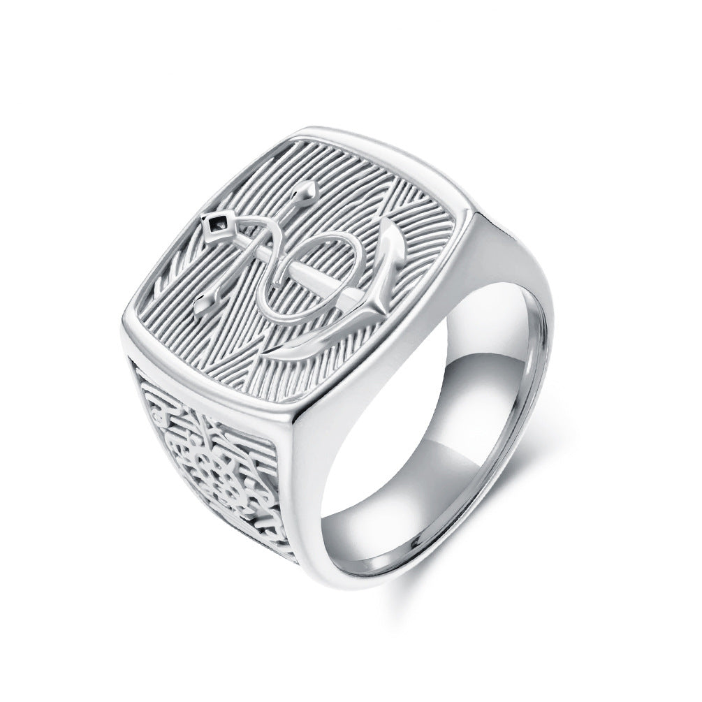 Planderful For Men Ring Anchor Rudder Steel Personalized