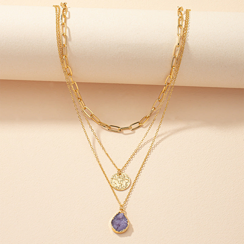 Glimmering Crystal Coin Pendant Necklace - European and American Chic Collarbone Chain