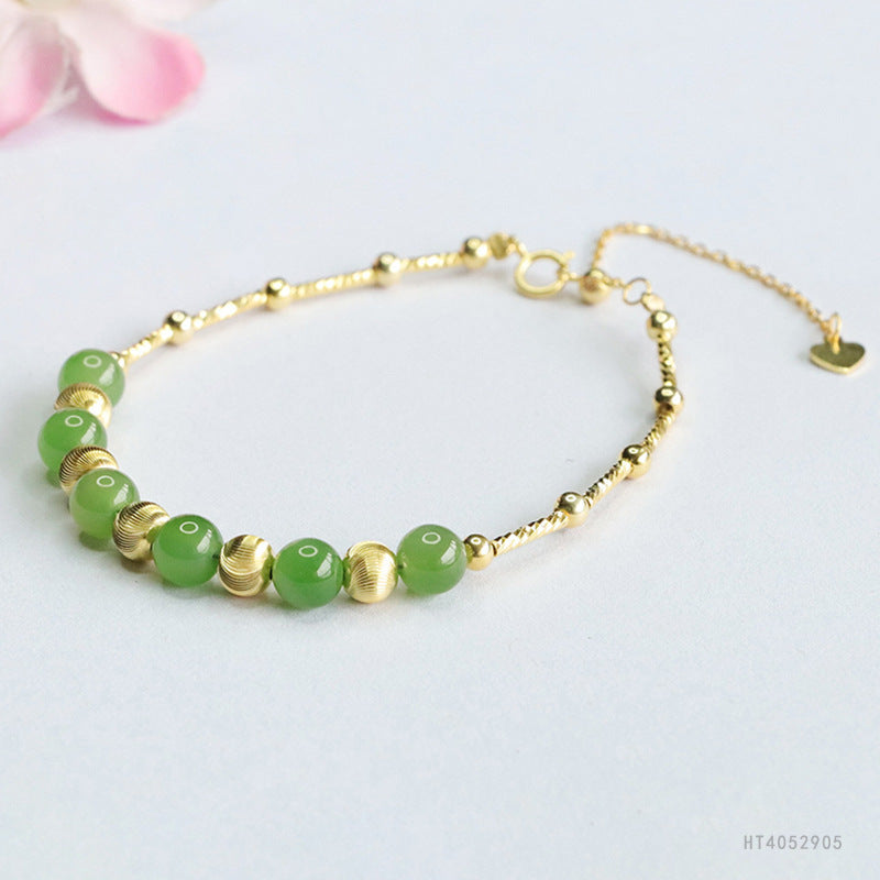 Apple-Green Hetian Jade 925 Silver Bracelet