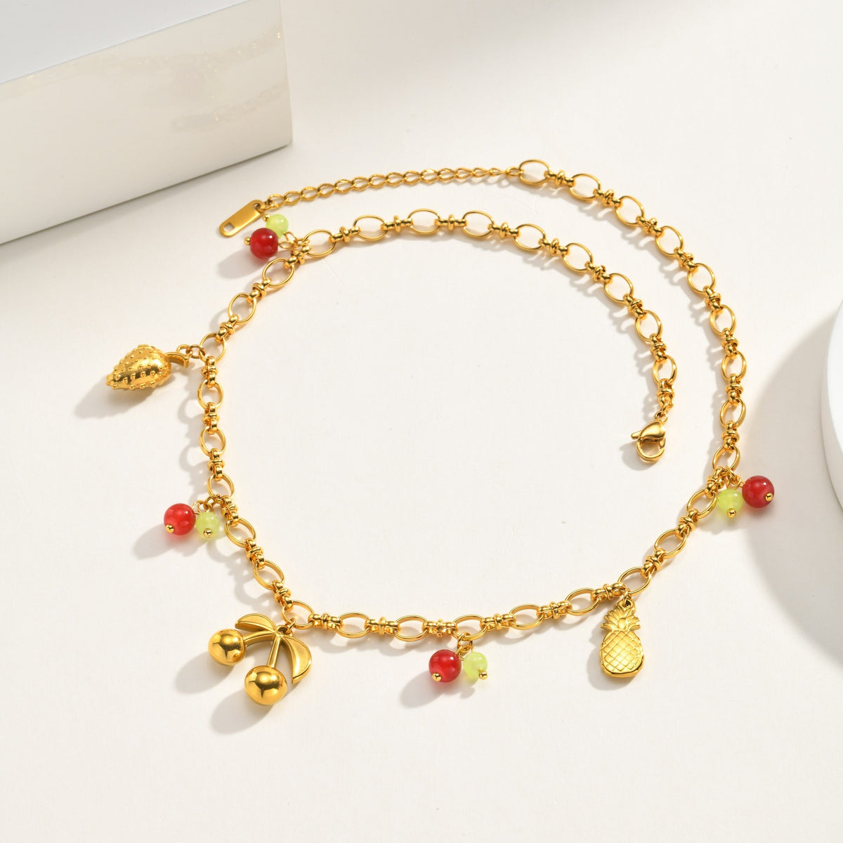 Stainless Steel Vacation Wind Sweet Strawberry Cherry Pineapple Necklace Multi-Element