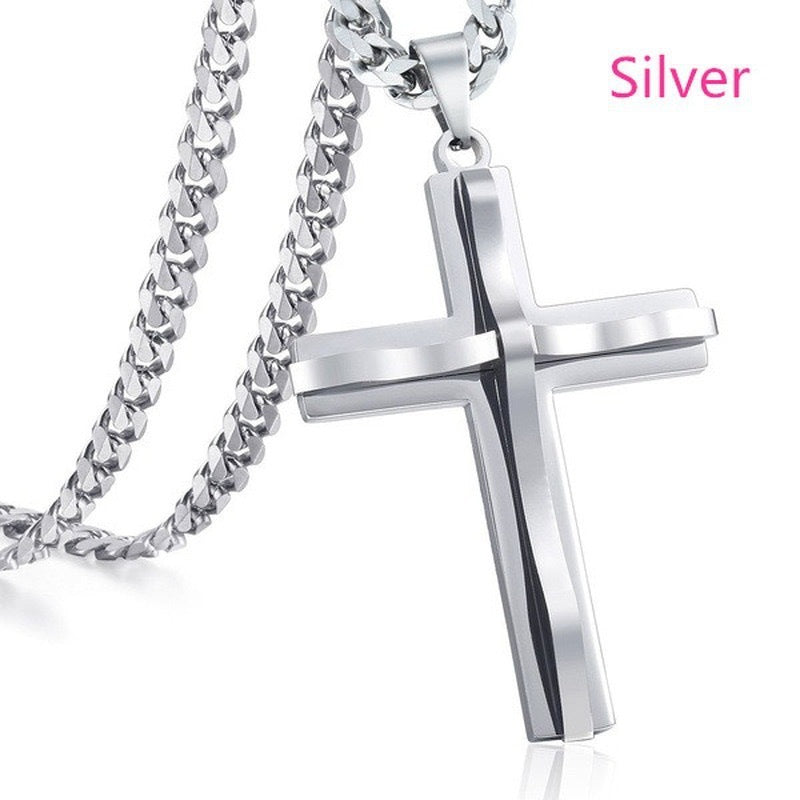 1. Planderful Double Cross Pendant Necklace for Men