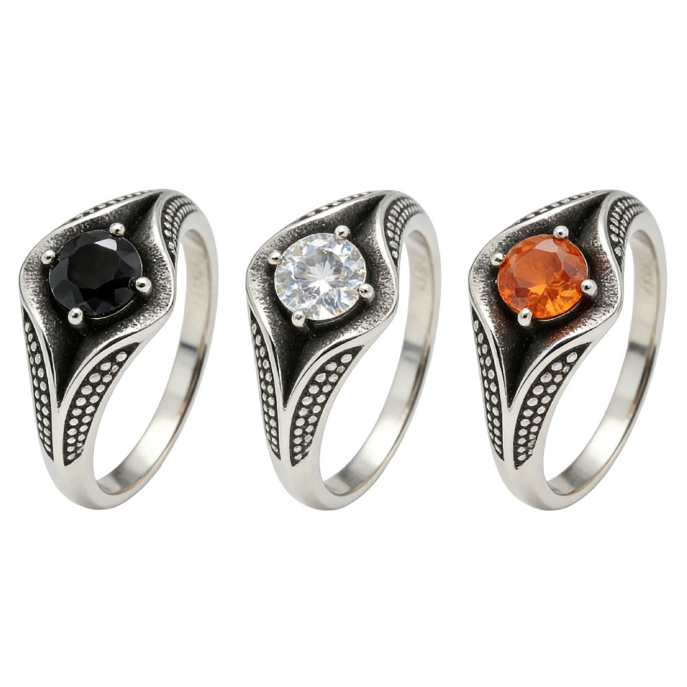Planderful Everyday Genie Unisex Titanium Steel Ring with Zircon Inlay Personalized Retro European American Style