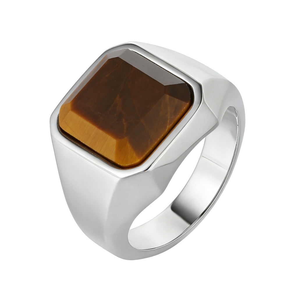Planderful Tiger Eye Titanium Steel Ring For Men Unisex Protection Statement Durable Style