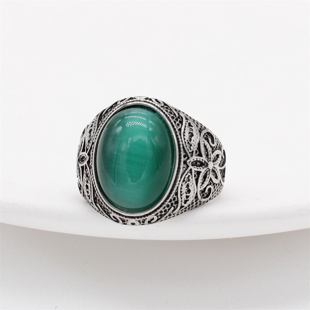 Titanium Steel Ring With Oval Gemstone Unisex Fashion Accessory Planderful Personalized Pattern