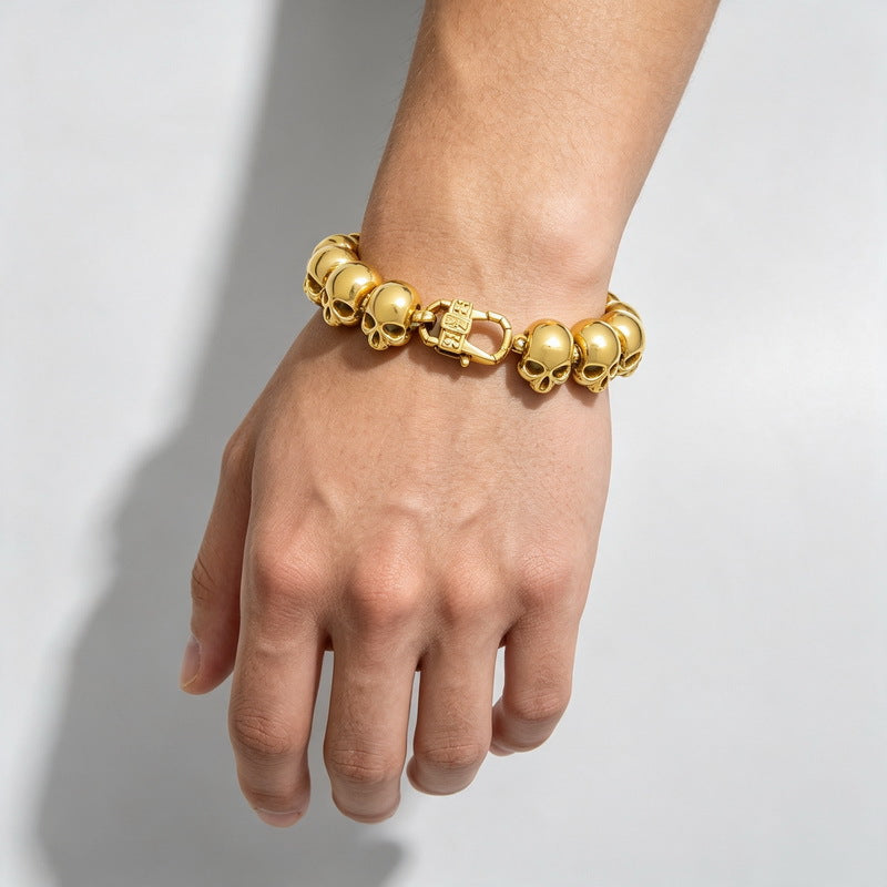 Punk Style Goth Ghost Head Bracelet Hip Hop Rock Three-Dimensional Skull Vacuum Plated