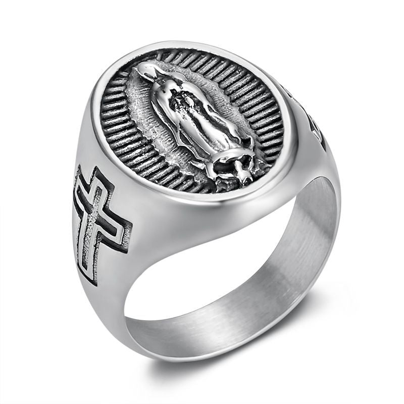 Stainless Steel Ring Unisex Retro Cross Portrait By Planderful Everyday Genie Collection