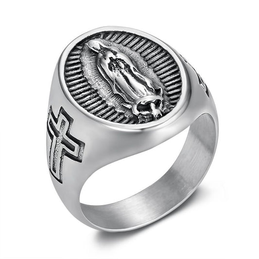 Stainless Steel Ring Unisex Retro Cross Portrait By Planderful Everyday Genie Collection