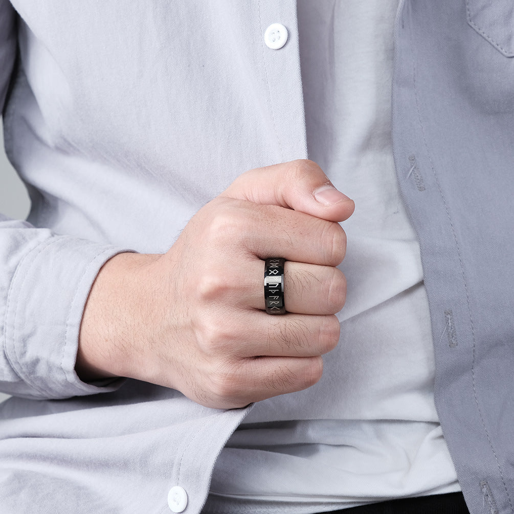 Nordic Viking Text Tungsten Steel Ring for Men and Women