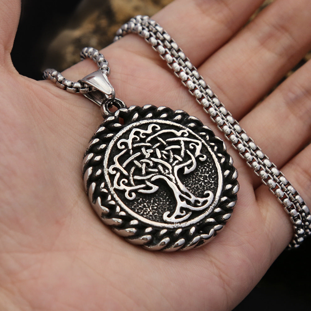 Personalized Retro Tree of Life Titanium Steel Necklace for Men