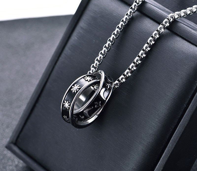Titanium steel sun, moon and stars pendant, men's ins niche design trend, hip-hop versatile light luxury niche pendant for boyfriend