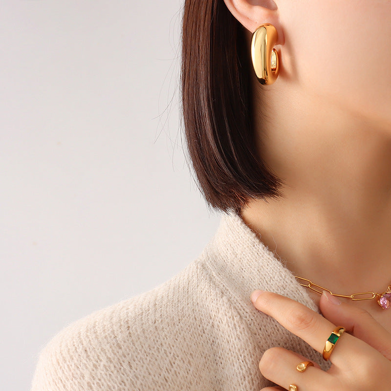 Chic C-Shaped Geometric Earrings - Gold Plated Titanium Steel Jewelry for Autumn/Winter