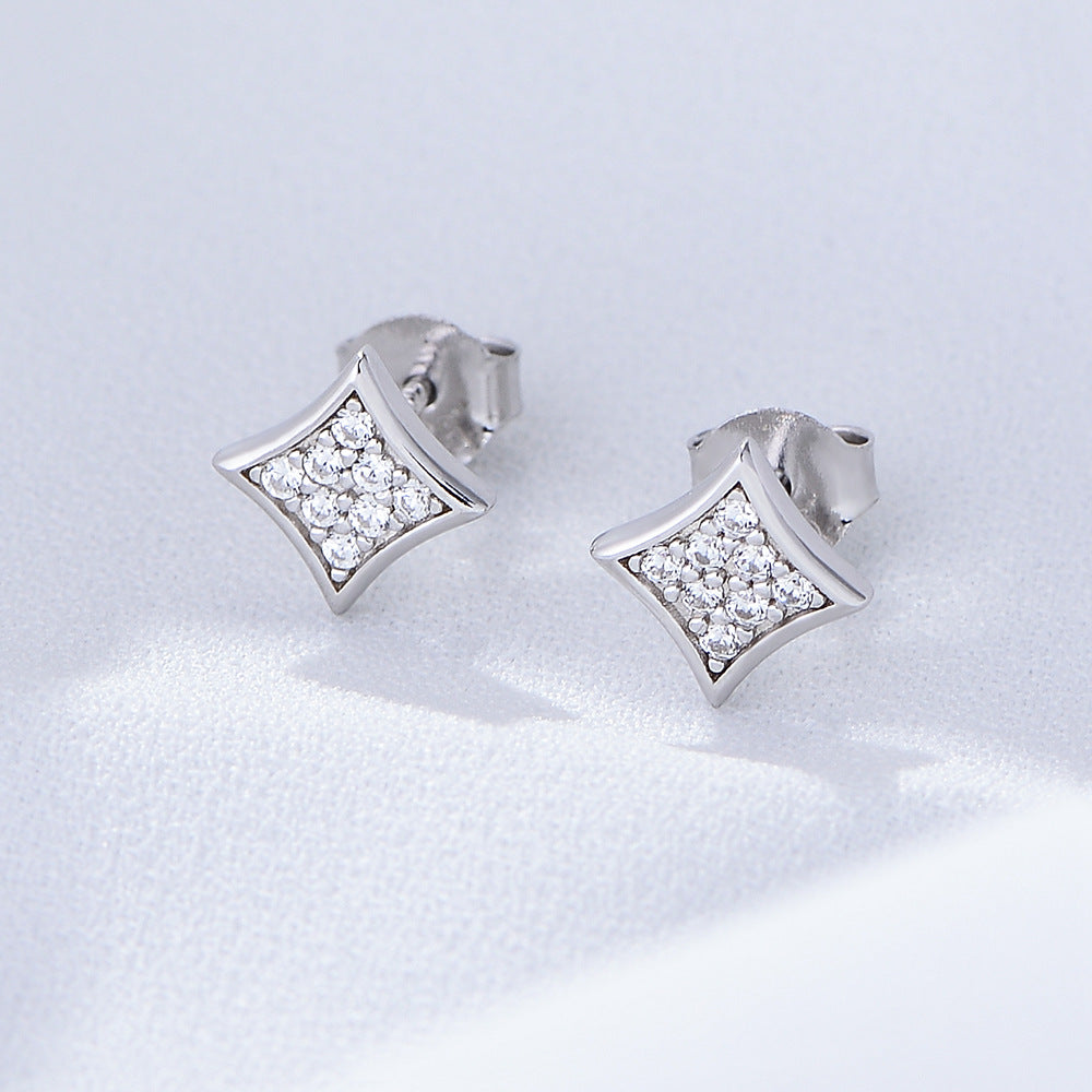 Sterling Silver Stud Earrings Celebrities, Geometric Rhombus Zircon Earrings, High Quality