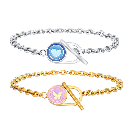 Bracelet Stainless Steel Heart-Shaped Hollow Oval Ot Buckle Women