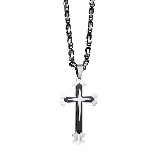 Planderful Everyday Genie Three Layer Cross Necklace Stainless Steel Chain Trendy Mens Fashion Jewelry
