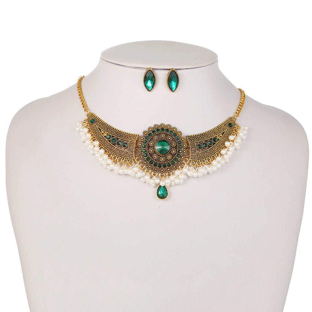 Sky Feather Diamond Pearl Jewelry Set - Ethnic & Bohemian Statement Pieces