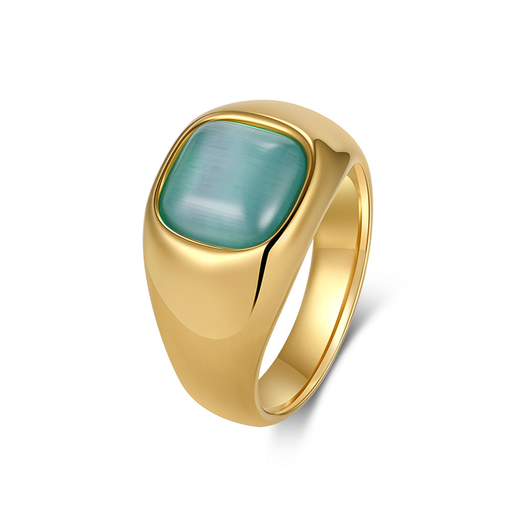 Stainless Steel Opal Gold-Plated Ring