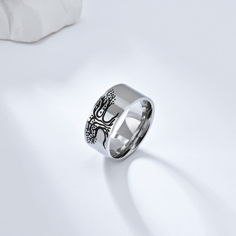 Planderful Tree Of Life Ring For Men Durable Stainless Titanium Steel Everyday Genie Collection