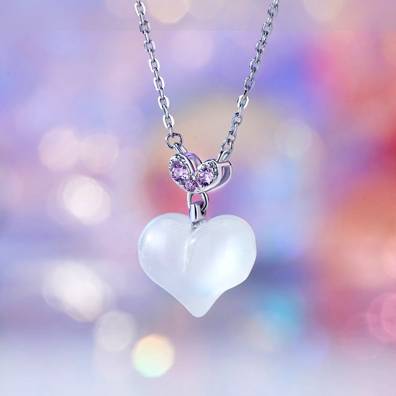 S925 Sterling Silver Chalcedony Love Necklace Women's Fashion