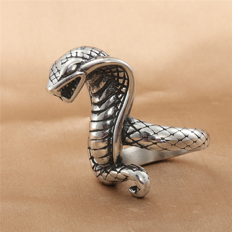 Titanium Steel Oversized Snake Ring for Men - Retro Trendy Accessories in European and American Style