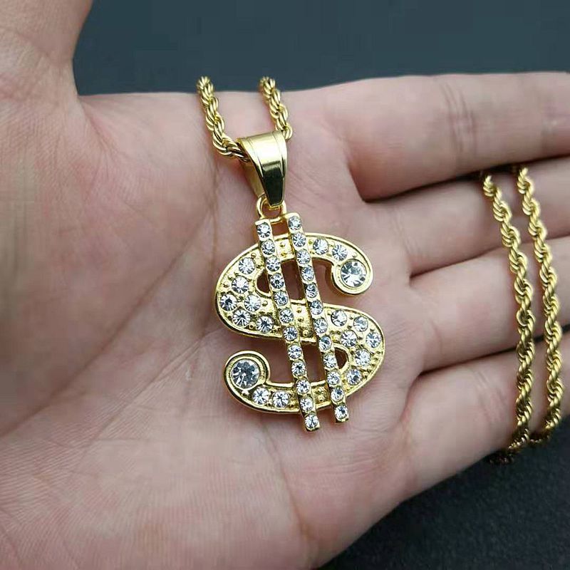 Planderful Everyday Genie Hip Hop Dollar Pendant Necklace Gold Plated Titanium Steel For Hip Hop Fans