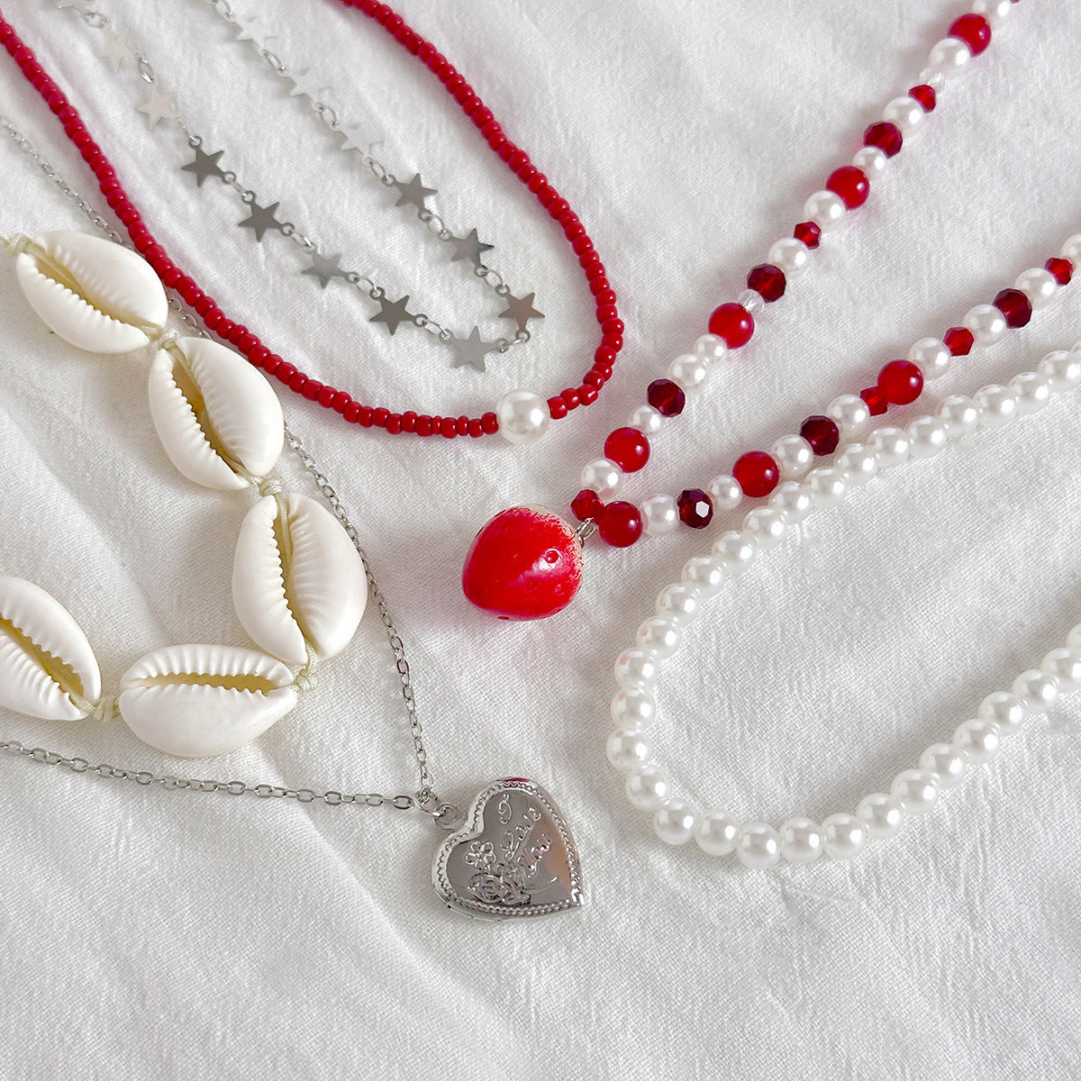 Shell Heart Pearl-Style Beach Necklace Set