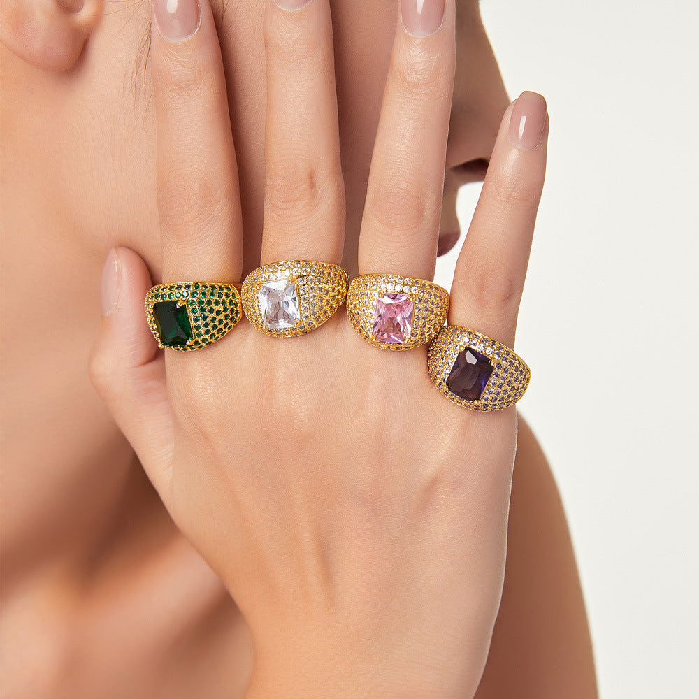 Luxurious Copper Open Ring with Colored Zircon - Size 6-8