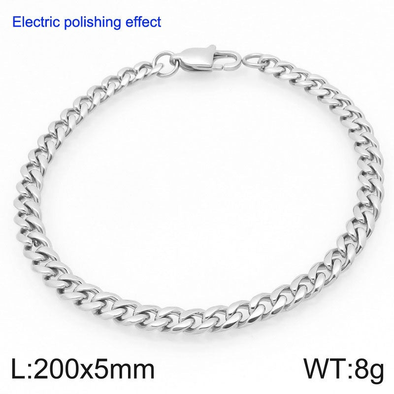 Titanium Steel Cuban Chain Bracelet – Commuter Stainless Steel Unisex Round Grinding