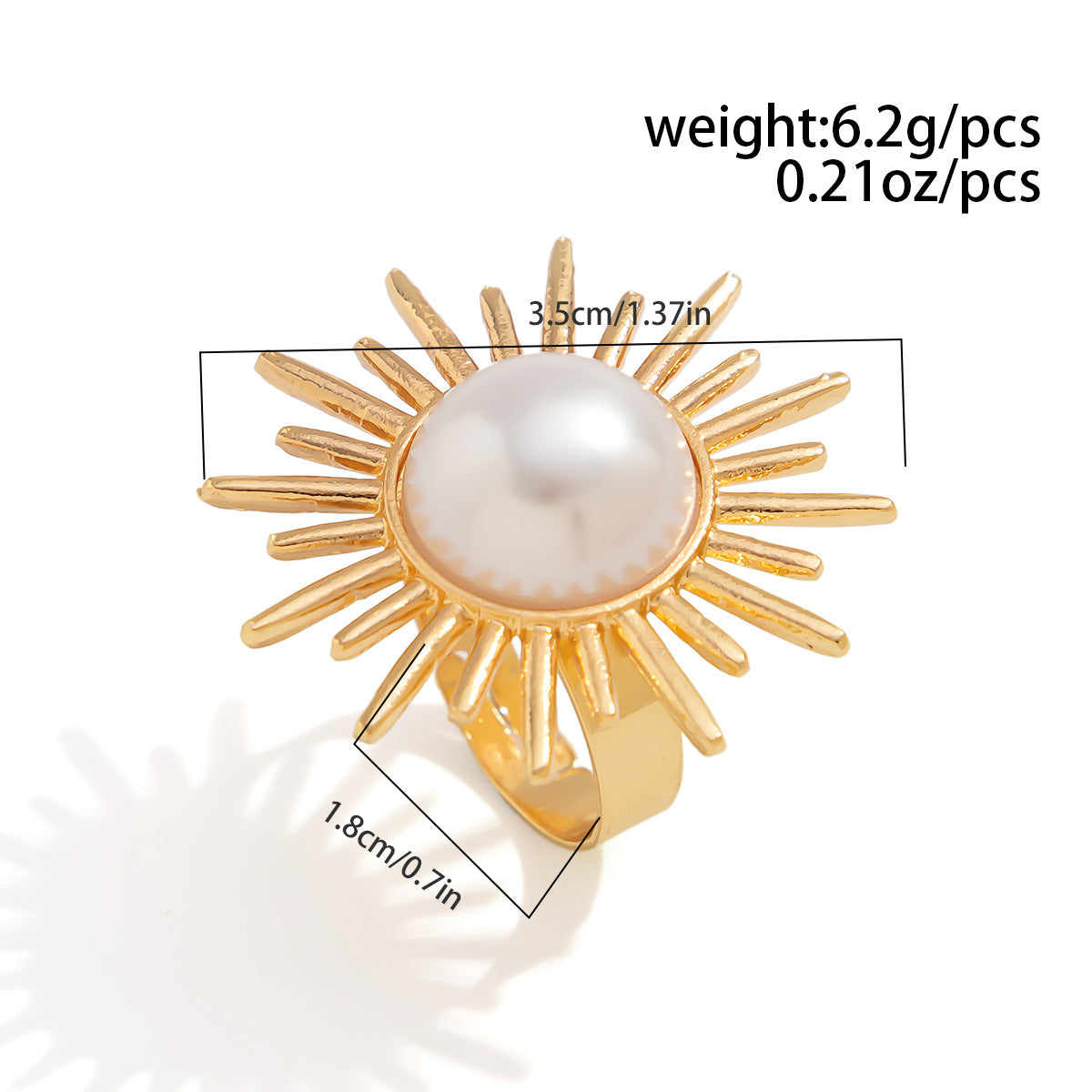 Planderful Pearl Sun Ring for Women, Round Imitation Pearl, Statement Jewelry, Vienna Verve