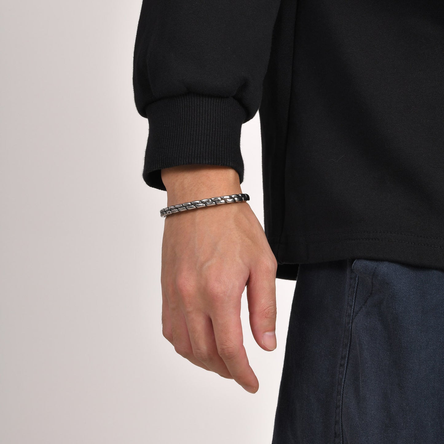 Mens Stainless Steel Open Bracelet Vintage Twist Braided Feather