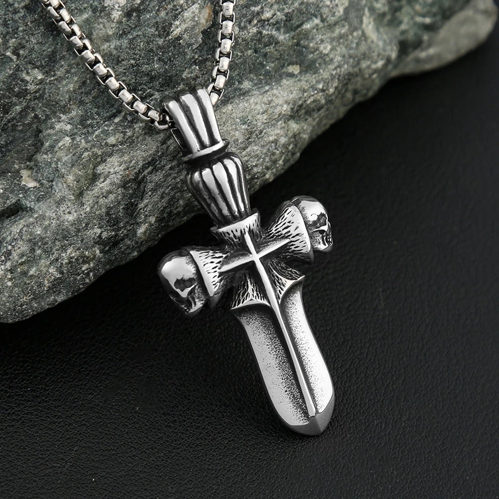 Skull Cross Stainless Steel Men's Pendant Necklace